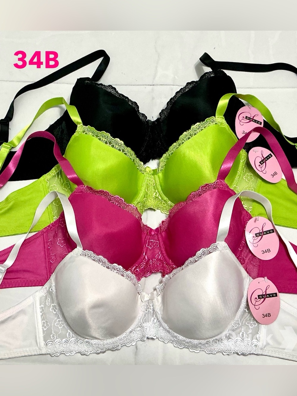 34B - NWT Lace Trim T-Shirt Bra - 4 pcs set